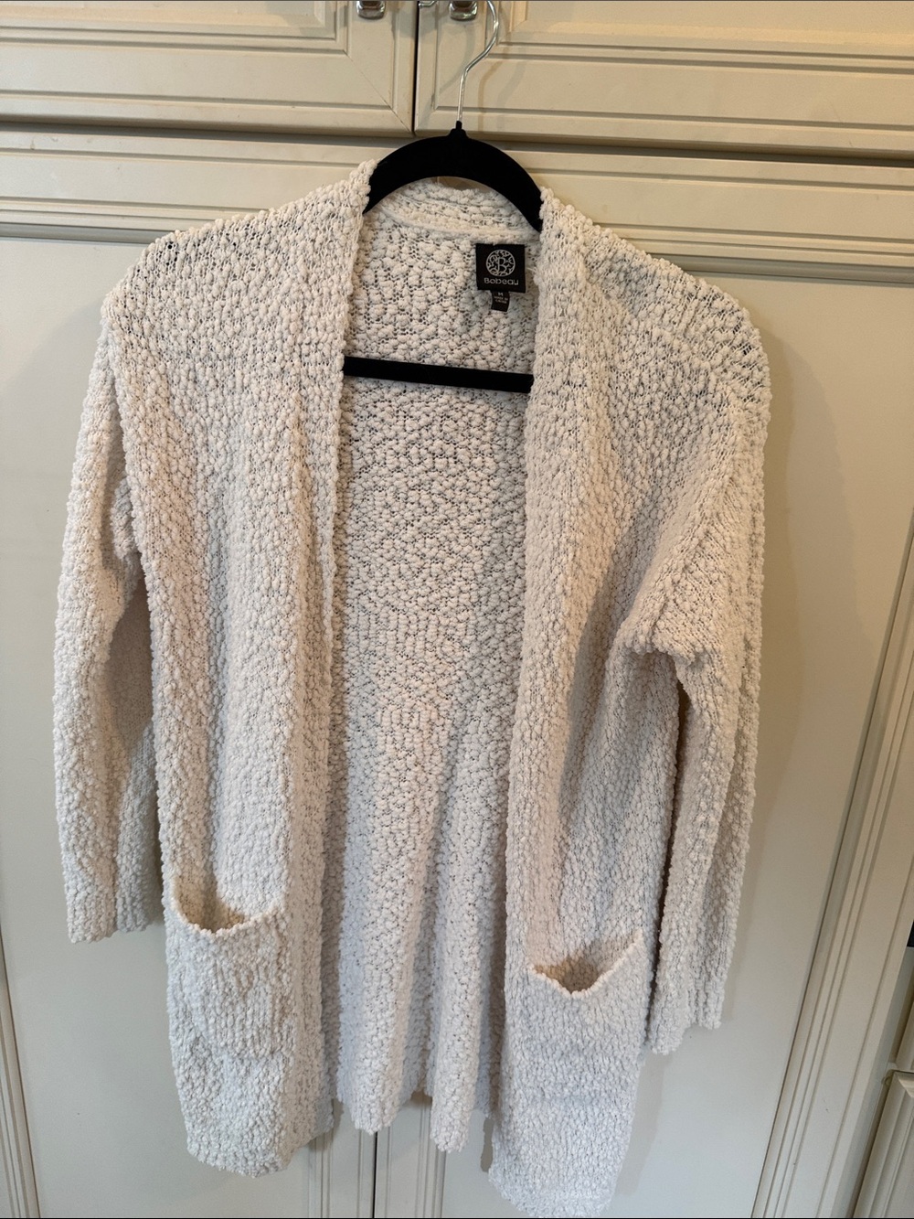 Bobeau Cream Plush Open-Front Cardigan